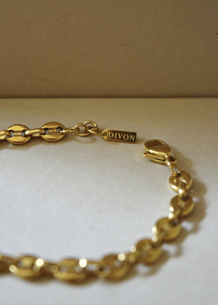DIVON Marina chain bracelet in gold – 6mm link design with premium finish on neutral backdrop