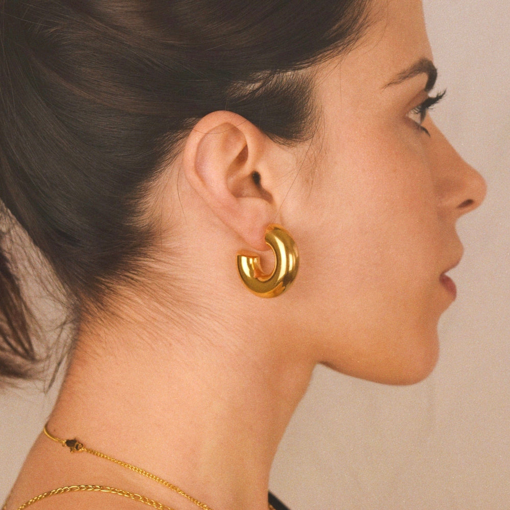 Large Chunky 18K Gold Hoops Earrings 